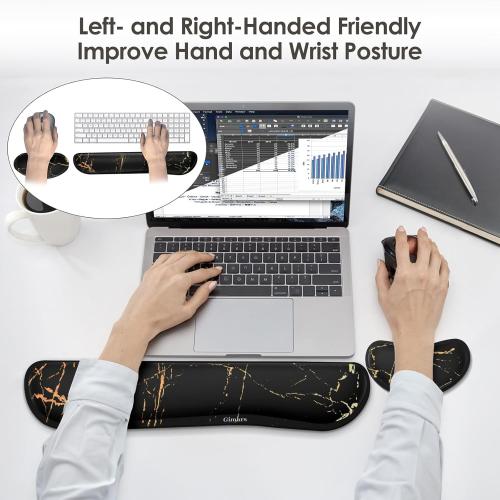 Gimars Upgrade Enlarge Silky Gel Memory Foam Wrist Rest for Computer Keyboard, Mouse, 3 PCS, Ergonomic Keyboard Wrist Rest for Typing Pain Relief, Mousepad Rests Wrist Support for Office Gaming Marble