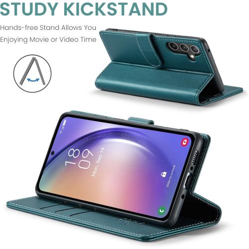 Wallet Case for Samsung Galaxy A35, RFID Blocking Credit Card Holder, PU Leather Folio Flip Kickstand Protective Shockproof Cover for Galaxy A35 (Blue-Green)