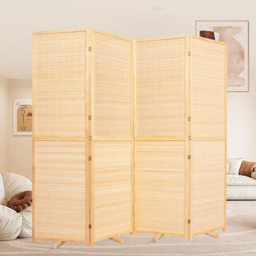 Room Divider Folding Privacy Screens,Hand-Made Natural Bamboo Room Dividers | Freestanding & 2-in-1 Function, Effortless Setup, 4 Panel Wall Divider(67''Hx70.8''W),Portable Room Partitions and Separators