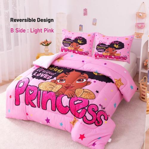 Black Girl Comforter Sets Twin,Black Girl Magic Bedding Set,African American Comforter Set for Kids Toddler,Cute Afro Melanin Princess Bed Set