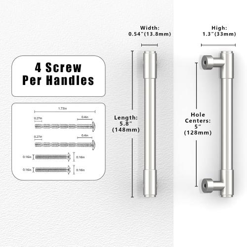 10 Pack Brushed Satin Nickel Cabinet Pulls 5 Inch(128mm) Kitchen Cabinet Handles Cabinet Hardware for Drawer Pulls