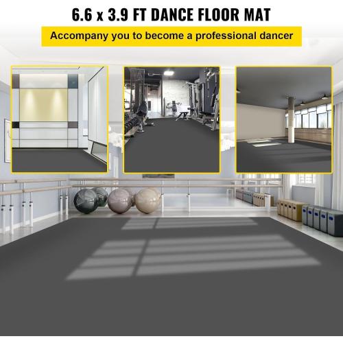 PVC Dance Floor, 6.6x3.9ft, 0.06in Thick, Black/Grey Reversible, Non-Slip, Ballet, Jazz, Hip Hop, Modern Dance, Home, Studio, Gym