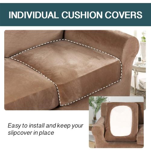 FantasDecor 3 Piece Sofa Covers Velvet for 2 Cushion Couch Stretch Loveseat Slipcover with Individual Seat Elastic Furniture Protector for Pets (Loveseat, Luggage)