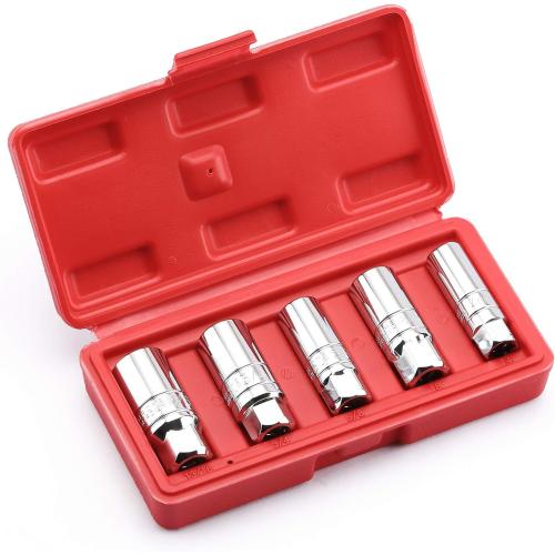 MIXPOWER 3/8-Inch Drive Spark Plug Socket Set, SAE & Metric, CR-V Steel Mirror finish, 6-Point, 5/8-Inch, 3/4-Inch, 13/16-Inch, 14mm, 18mm, 5-Piece Set
