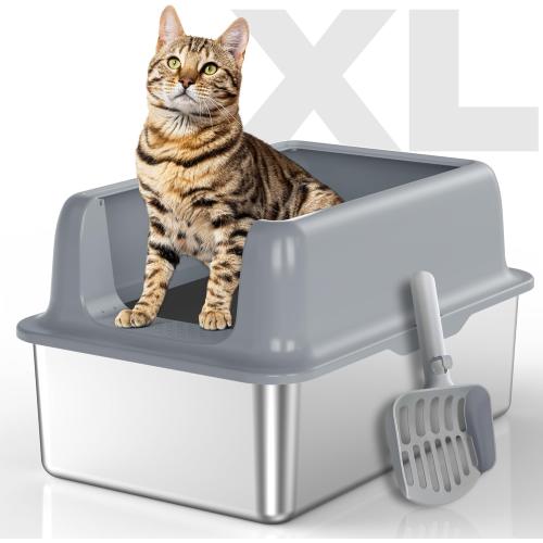 Stainless Steel Cat Litter Box: Voluas XL Large Metal Litter Box High Sided, Never Absorbs Odors, Anti-Urine Leakage, Easy Cleaning