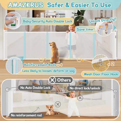160'' Retractable Baby Gates Extra Wide, 42 Extra Tall Retractable Dog Gate for Doorways,13 Foot Safety Upgrade Extra Long White Retractable Baby Gate for Stairs, Indoor/Outdoor Retractable Gate