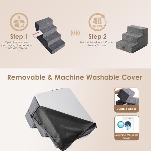 EHEYCIGA Dog Stairs for Small Dogs 13.5 H, 3-Step Dog Steps for Couch Sofa and Chair, Pet Steps for Medium Cats, Non-Slip Balanced Pet Ramp Indoor, Grey