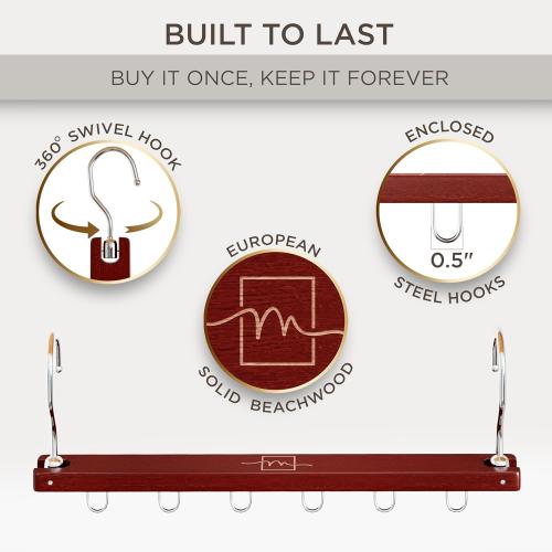 4 Pack Beechwood MORALVE Space Saving Hangers for Closet – 4 Pack European Beechwood 6-Tier Shirt Organizer with 360° Swivel Hook – Collapsible Clothes Hanger for Closet Organization (Hangers Not Included)