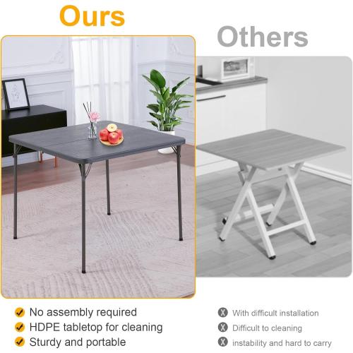 34 Square Folding Card Table, Plastic Folding Tables, Portable Fold Up Table w/Handle, Bearing 330 Lbs, Indoor and Outdoor Bi-Folding Table for Picnic, Party, Camping, Grey Woodgrain