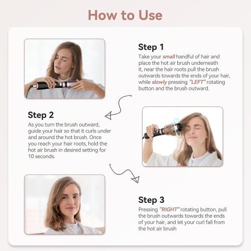 WEEYUM Rotating Blow Dryer Brush with 2 Interchangeable Brushes, 3-in-1 Hot Air Spin Brush Set for Hair Volumizing/Drying/Straightening/Curling, Black Rose Gold, Ceramic, 3 Speeds & 3 Heat Settings