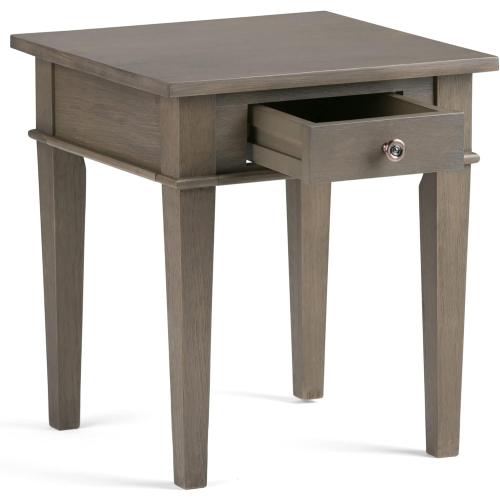 SIMPLIHOME Carlton SOLID WOOD 18 inch Wide Square Transitional End Side Table in Farmhouse Grey for the Living Room and Bedroom