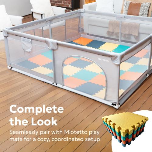 MioTetto Large Baby Playpen – Portable Play Pen, Playpen for Babies and Toddlers with Gate and Breathable Mesh – Indoor, Outdoor Baby Play Yard with Balls & Hangers - Safe and Sturdy Play Pen