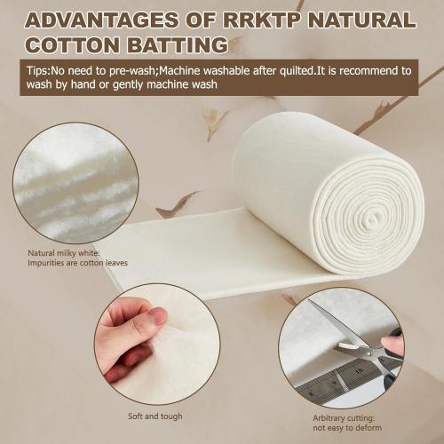 RRKTP Cotton Quilt Batting by The Roll,80/20 Cotton/Polyester Blend Batting for Quilting,Warm Soft Natural Batting for Sewing,Stuffing for Crafts Handmade Quilts&Sewing Project 90 X 20 Yard