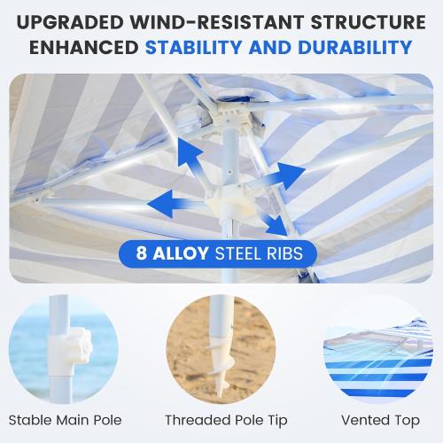 Zeraty Beach Cabana 8'×8', Portable Beach Canopy with Side Wall, UPF 50  Silver-Coated Beach Tent Sun Shelter, Wind Resistant Adjustable Altitude Beach Umbrella Tent for Family, Navy Blue