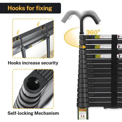 Telescopic Ladder, 20.34FT RIKADE Aluminum Telescoping Ladder with Stable Hook and Non-Slip Feet, Portable Extension Ladder for Household and Outdoor Working 330lb Capacity