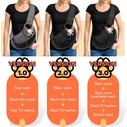 YUDODO Pet Sling Carrier for Small Dogs & Cats – Hands-Free Puppy Carrier with Safety Hook, Large Zipper Pocket, Soft Breathable Mesh, Adjustable Strap & Reflective Strip (Black 1.0 S)