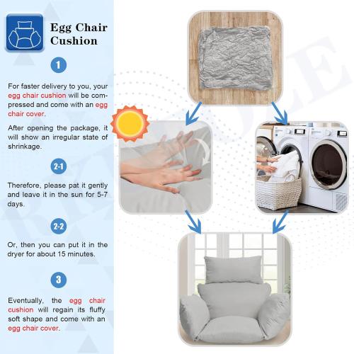 Egg Chair Cushion, Hanging Basket Chair Cushions with Pillow, Soft Outdoor Swing Cushions Replacement with Waterproof Patio Egg Chair Covers (Grey)