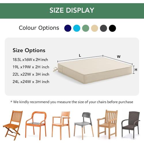 Outdoor Chair Cushions Set of 4: Waterproof & Fade Resistant Seat Cushion for Patio Furniture - 18.5 x 16 x 2 Inch Chair Pads with Ties and Hidden Zipper - Patio Chair Cushion Replacement, Cream 4 pc .