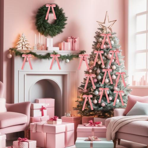 Dusty Pink 24 Pcs Velvet Bows Christmas Tree Ornaments Valentines Day Bows Decoration for Garland Home Coquette Wedding Decor (5 x 7 Inch，Width of 1)
