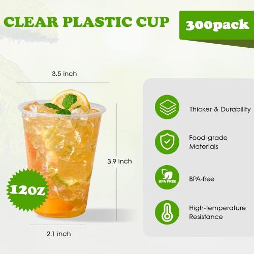 Lilymicky 300 Pack 12 oz Clear Plastic Cups, Cold Disposable Plastic Drinking Cups for Parties, Picnic, BBQ, Travel, and Events