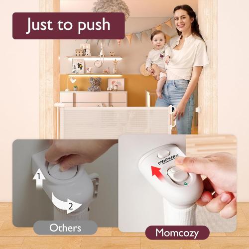 Momcozy Retractable Mesh Baby Gate or Dog Gate, Child Safety Gate for Indoor or Outdoor, 33-inches Tall with up to 55-inches Wide Extension, White