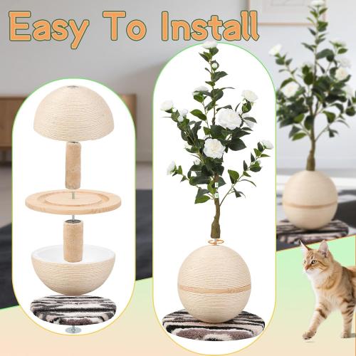 Cat Scratching Post, Artificial Camellia Tree Cat Scratch Ball with Sisal Rope, Cute Flower Scratching Posts for Indoor Cats Adults and Kitten, Modern Cat Scratcher for Home Decor