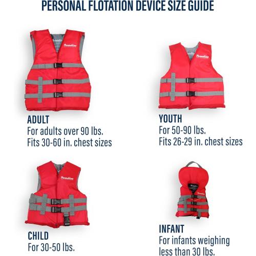 Color Red Paradise Water Sports - Universal Adult Type III PFD, USCG Approved Life Vest for Boating, Swimming and Watersports - (One Size)