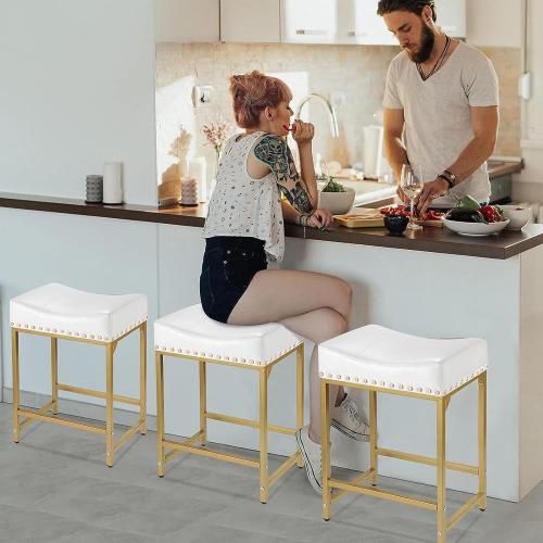 Bar Stools Set of 4 Counter Height, 24 Modern Off White & Gold Counter Stools Set of 4, Stools for Kitchen Counter, Modern Barstools Saddle Stool Backless Island(Off White Gold)
