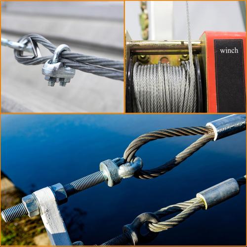 1/2 Steel Cable, Sunwuk 30Ft 7x19 Strand Aircraft Cable with Loops, 23000 Lbs Breaking Strength, Heavy Duty Wire Rope with Clamps and Thimbles for Zipline, Industrial, Towing, Winch Cable