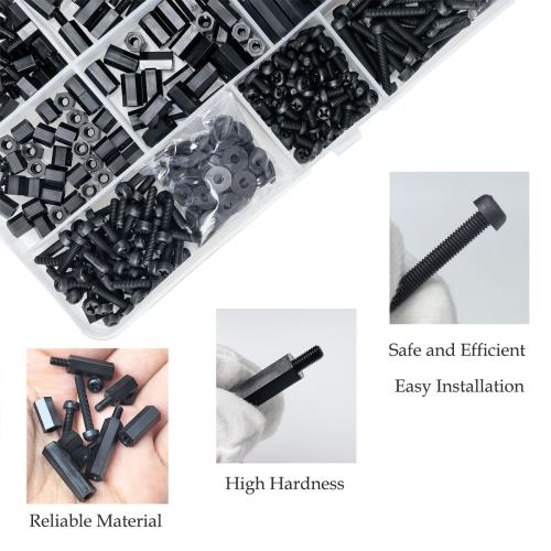 600PCS of M3 Male Female Nylon Hex Spacer Standoffs Screws Nuts, Motherboard Bolt and Screw Combination Suite for Circuit Board PCB Board Thread Column (Black)