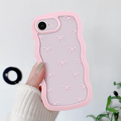 QLTYPRI Bow Case for iPhone 17e / iPhone 16e, Clear Cute Ribbon Bow Phone Case Curly Wavy Aesthetic Phone Case, Slim Soft Transparent Shockproof Protective Cover for Women Girls - Pink