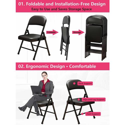 Black 1 Pack Bulk Folding Chairs with Padded Cushion, Single Black Steel Metal Frame Foldable Chair for Indoor and Outdoor, Portable Stackable Commercial Seat for Bedroom Patio Party Event