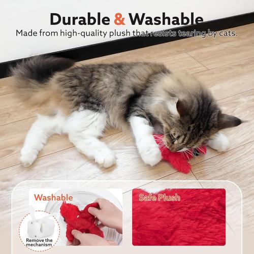 Flapping Cardinal Cat Toys, Interactive Cat Exercise Toy with Lifelike Bird Chirp, USB Rechargeable Automatic Cat Kicker Catnip Toys for Bored Indoor Adult Cats Kittens