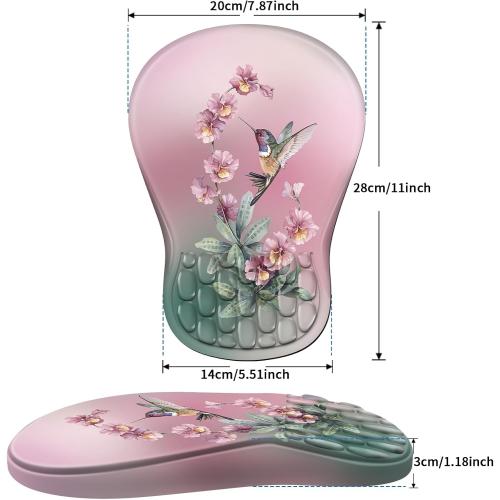 Ergonomic Mouse Pad with Wrist Rest Support, Mousepad with Comfortable Memory Foam Wrist Rest and Non-Slip PU Base for Pain Relief, Computer, Laptop, Office, Home (Hummingbird)