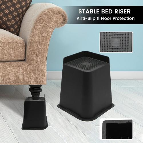 Bed Risers 6 inch, Oversized Furniture Risers, Heavy-Duty Support Up to 6000 Lbs, Lift 6 inch for Couch, Sofa, Table,Chair (Black 4 Pack, 6 inch)