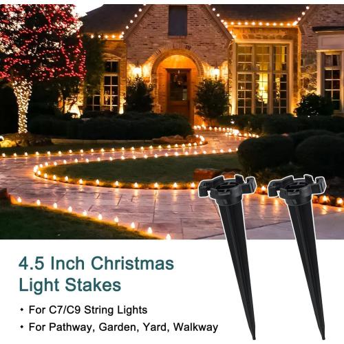 100-Pack Plastic Light Stakes, 4.5 Inch Christmas Yard Stakes for C7 C9 Christmas Lights Outdoor, Universal Light Stakes for Outdoor Holiday Lights Use on Garden Lawn Patio Path Walkway – Black
