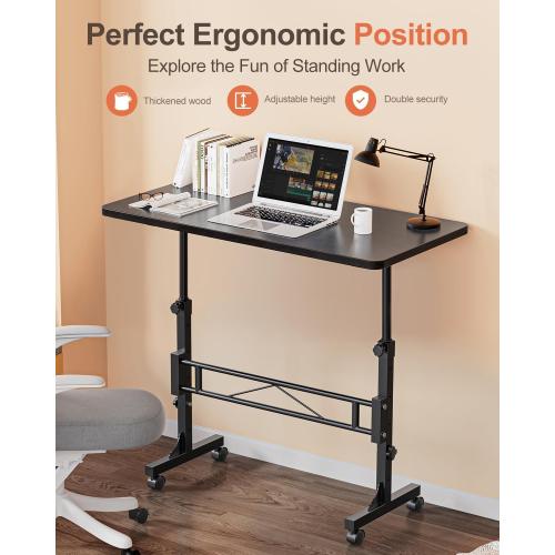 Small Standing Desk Adjustable Height, Mobile Stand Up Desk with Wheels, 32 Inch Portable Rolling Desks for Walking Pad Treadmill Black