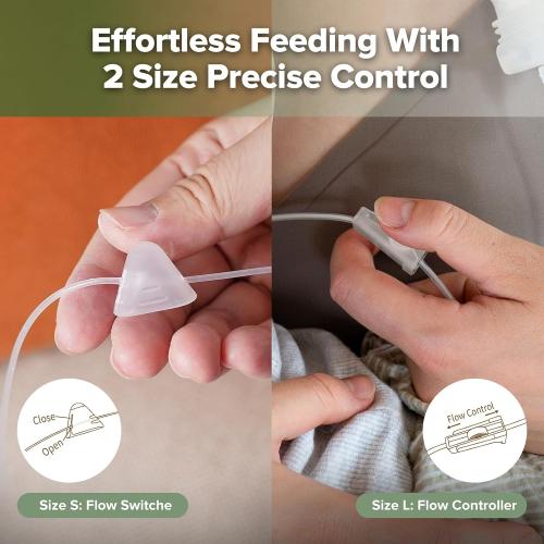haakaa Supplemental Feeding Tube & Pouch Set, Baby Supplemental Nursing System, SNS Breastfeeding System, Food Grade Silicone, New Upgraded Design with Dual Tube Flow Control
