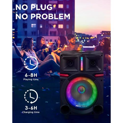 HEARTSEA Karaoke Machine, 8 Woofer Portable PA System, Bluetooth Speaker with 2 Wireless Microphones, Lyrics Display Tablet Holder, Party Lights & Echo/Treble/Bass Adjustment Support REC/AUX/USB/TF