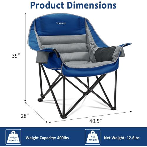 Oversized Camping Chair, Portable Folding Camping Chairs with Side Pocket, Cup Holder and Carry Bag, Heavy Duty Outdoor Camping Chairs for Adults, Fishing, Sports, Trip, up to 400lbs, Style 6