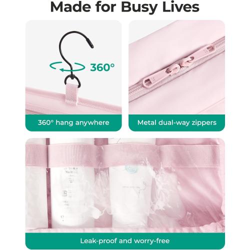 BAGSMART Travel Toiletry Bag for women, Portable Hanging Hook Makeup Bag Organizer, Waterproof Makeup Cosmetic Bag, for Full-Size Accessories, Toiletries,Black