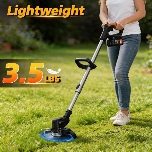 Electric Weed Wacker Cordless, 21V Weed Cordless Eater with 2Pcs 4.0Ah Batteries,3 in 1 Brush Cutter, Lightweight Grass Trimmer/Lawn Edger for Garden Yard (Black)