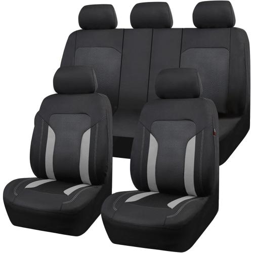 CAR PASS 3D Air Mesh Car Seat Covers Full Set, Breathable Sporty Rear Bench with Zipper for Armrest Box Universal Fit 95% Automotive SUV,Truck,Sedan Interior Cute Women Airbag Compatible, Black Gray