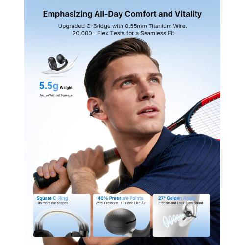 EarFun Clip 2 Open Ear Earbuds, Clip On Headphones, AI Translation Earbuds | LDAC, Hi-Res Audio, Bluetooth 6.0 for Running, Workout, 12mm Titanium Driver, 4 Mics AI Clear Call, Secure Fit, 40H Playtime