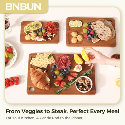 Bamboo Cutting Board for Kitchen, 3-Piece Set with Juice Grooves, Side Handles & Non-Slip Mats – Durable Bamboo Chopping Board for Meat, Vegetables and Fruits