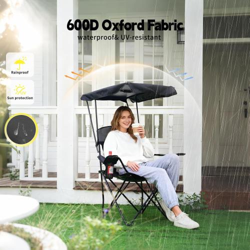 YOUNG WOOD Camping Chair with Canopy, Beach Chair with Shade,Portable,Lightweight Oversized for All, Easy to Open and Close Without Installation, Side Pocket Design for All Outdoor Activities，Black