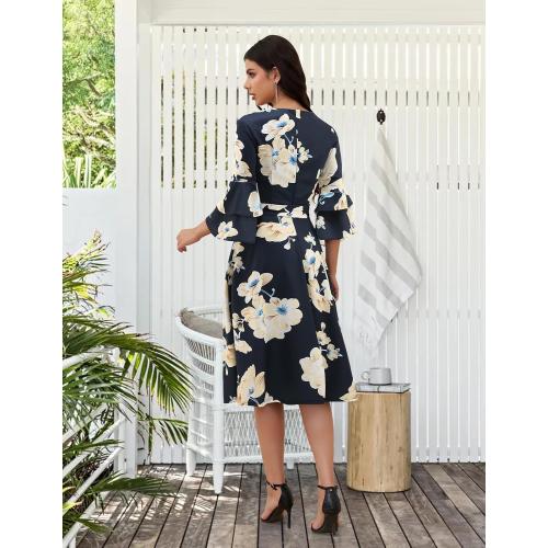 Size XL...Womens Cocktail Dress 2025 Homecoming Fall Vintage Long 3/4 Bell Sleeves Semi Formal Dresses for Wedding Guest