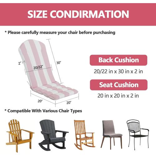 Goodgoods 20 x 50 Adirondack Chair Cushions Set of 2, 1000 Hours Fade-Resistant & Water-Resistant Outdoor Furniture Chair Cushions with 30D High-Resilience Foam for Patio, Pink and White Stripes