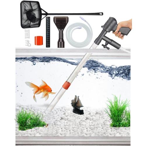 QZQ Aquarium Gravel Cleaner [2026 Edition] Vacuum Fish Tank Vacuum Cleaner Tools for Aquarium Water Changer with Aquarium Thermometers Fish Net kit Use for Fish Tank Cleaning Gravel and Sand