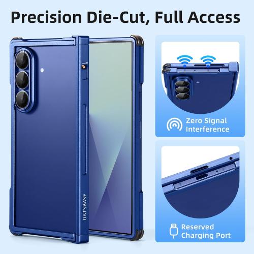 for Samsung Galaxy Z Fold 7 Bumper Case Compatible with Magsafe, Minimalist No Back Z Fold 7 Metal Case, Slim Thin Cover for Galaxy Z Fold 7 with 4 Corner Shockproof & Hinge Protector, Blue
